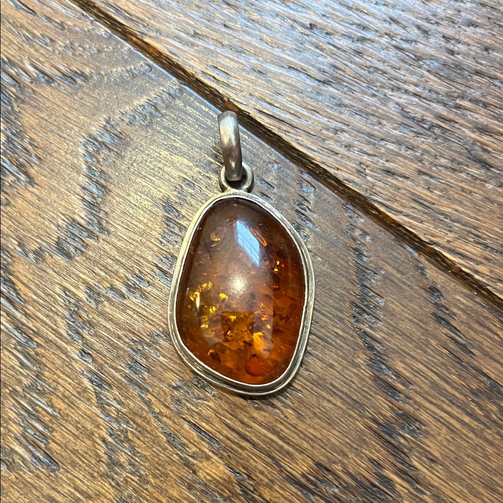 Vintage Amber Necklace with Silver Accent
